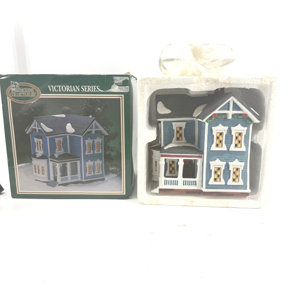 Dickens Collectables Victorian Series Lighted House Blue Porcelain Christmas